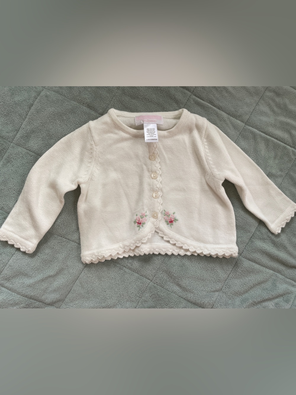 Janie and Jack Cream Knit Cardigan with Pink Floral Detail